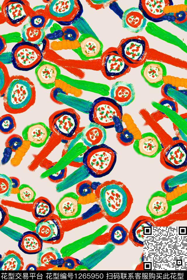 抽象年轻女性笔触数码印花华亿平台下载（图片编号: 1265950） - 瓦栏（Walan）