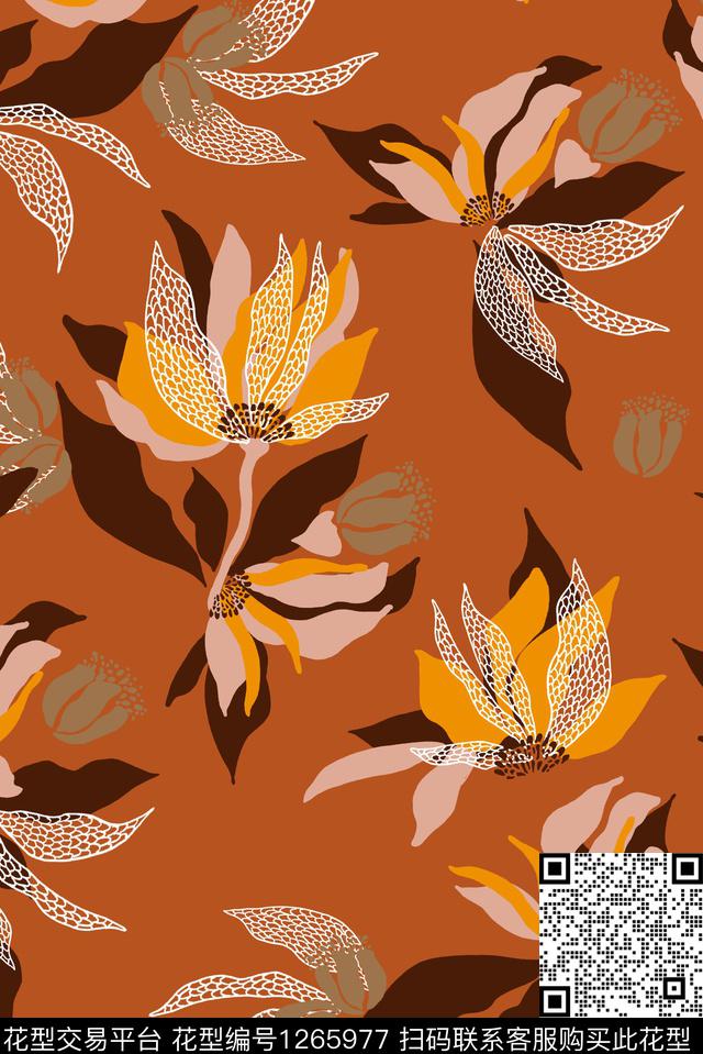 花卉大牌风抽象数码印花华亿平台下载（图片编号: 1265977） - 瓦栏（Walan）