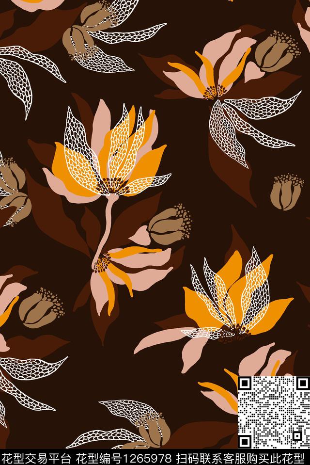 花卉大牌风抽象数码印花华亿平台下载（图片编号: 1265978） - 瓦栏（Walan）