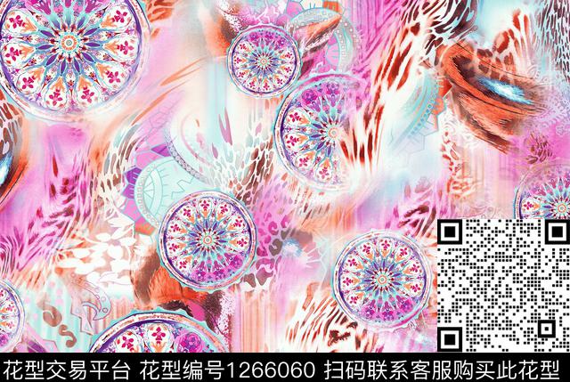 豹纹几何花卉春夏华亿平台数码印花华亿平台下载（图片编号: 1266060） - 瓦栏（Walan）