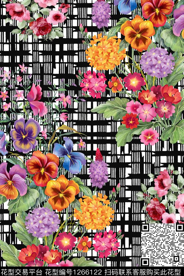 花卉大牌风几何数码印花华亿平台下载（图片编号: 1266122） - 瓦栏（Walan）