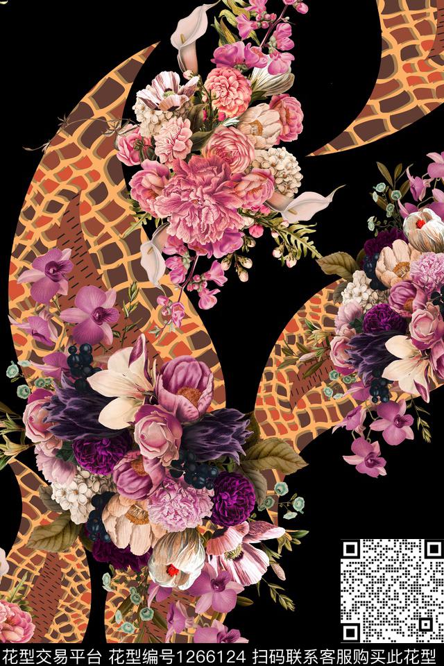 花卉大牌风几何数码印花华亿平台下载（图片编号: 1266124） - 瓦栏（Walan）