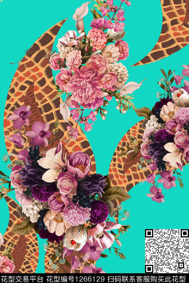 花卉大牌风几何数码印花华亿平台下载（图片编号: 1266129） - 瓦栏（Walan）