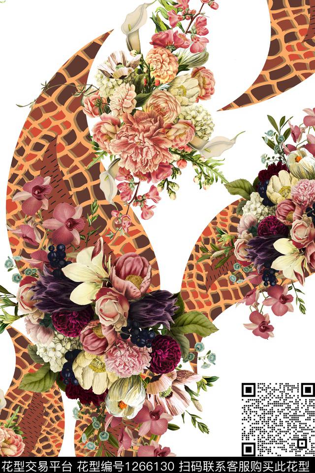 花卉大牌风几何数码印花华亿平台下载（图片编号: 1266130） - 瓦栏（Walan）