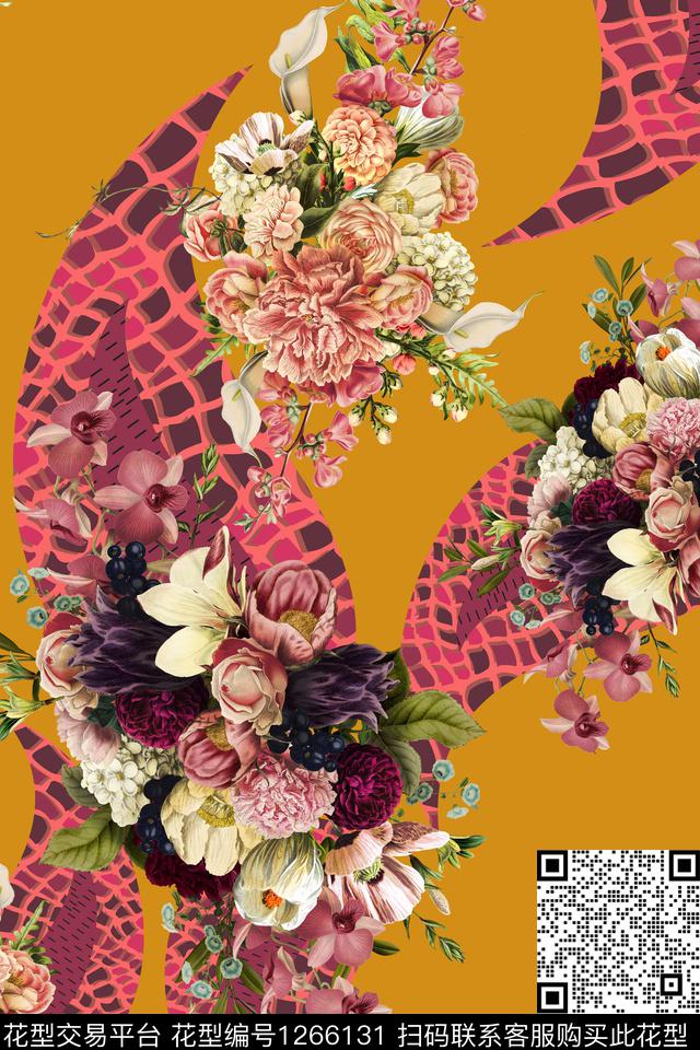 花卉大牌风几何数码印花华亿平台下载（图片编号: 1266131） - 瓦栏（Walan）