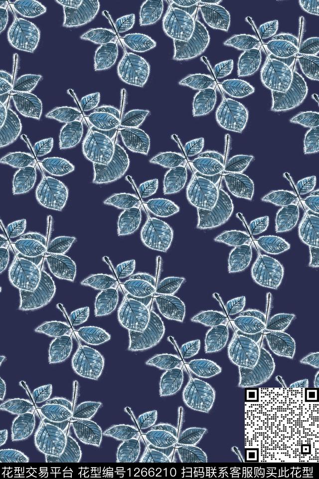 手绘霜降霜雪绿植树叶数码印花华亿平台下载（图片编号: 1266210） - 瓦栏（Walan）