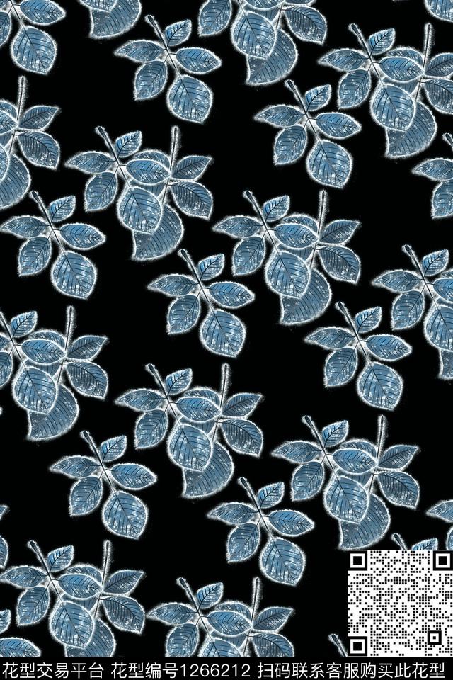 手绘霜降霜雪绿植树叶数码印花华亿平台下载（图片编号: 1266212） - 瓦栏（Walan）