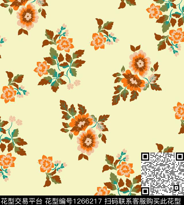 花卉植物鲜花传统印花华亿平台下载（图片编号: 1266217） - 瓦栏（Walan）