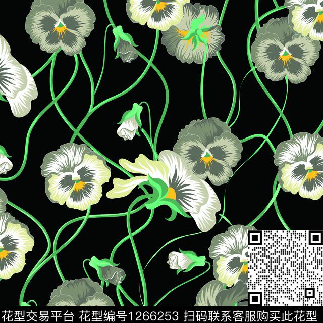 真丝花卉大牌风传统印花华亿平台下载（图片编号: 1266253） - 瓦栏（Walan）