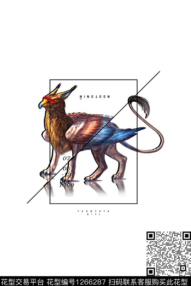 狮鹫字母框条数码印花华亿平台下载（图片编号: 1266287） - 瓦栏（Walan）