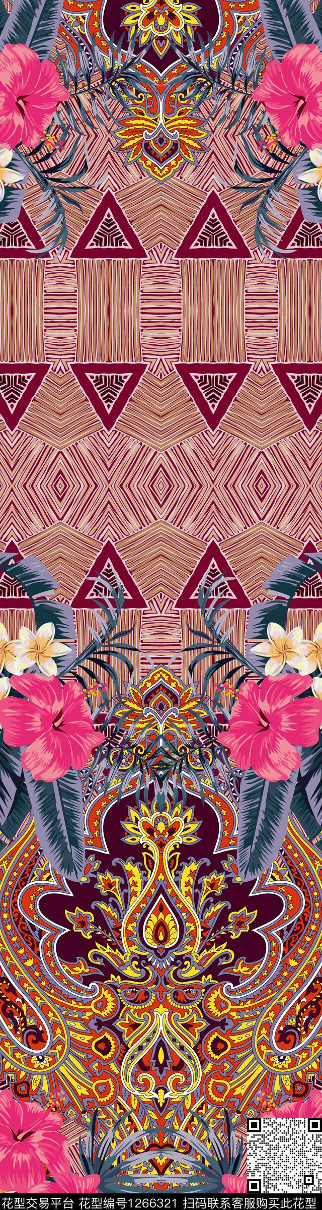 绿植树叶民族风佩斯利数码印花华亿平台下载（图片编号: 1266321） - 瓦栏（Walan）
