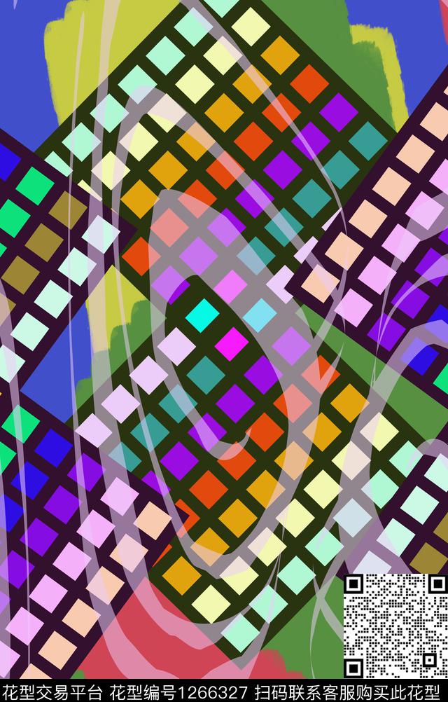 几何混合拼接炫彩数码印花华亿平台下载（图片编号: 1266327） - 瓦栏（Walan）