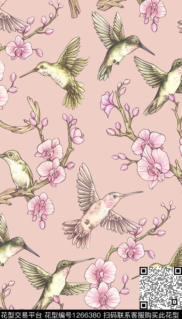 花卉植物鸟数码印花华亿平台下载（图片编号: 1266380） - 瓦栏（Walan）