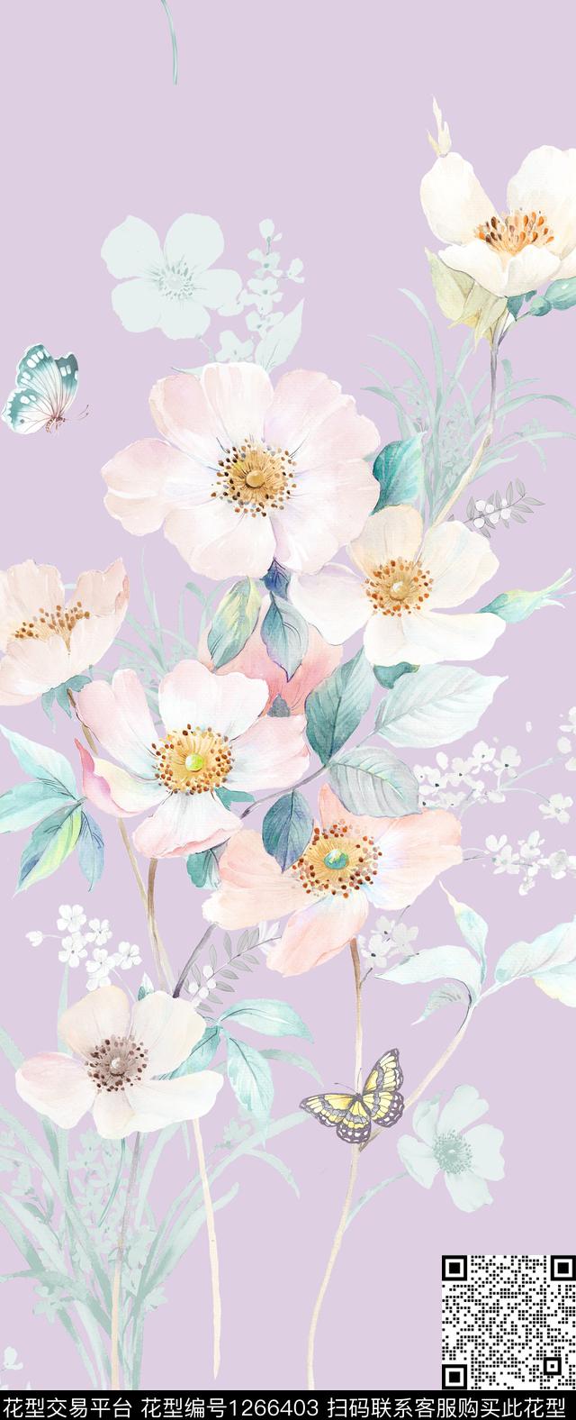 雕印华亿平台手绘花草紫色传统印花华亿平台下载（图片编号: 1266403） - 瓦栏（Walan）