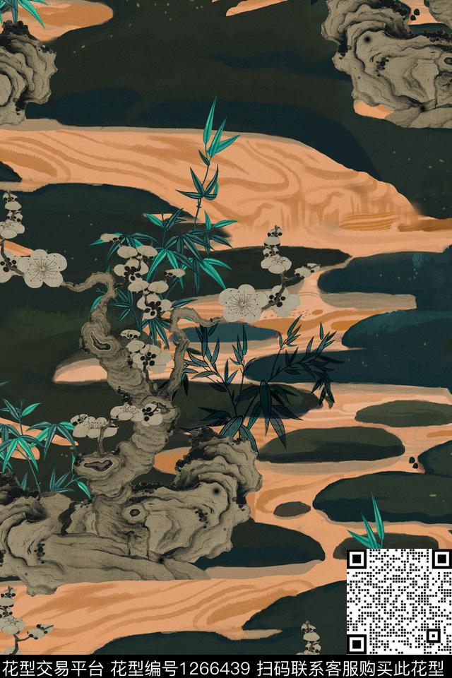 大牌风香云纱中国风数码印花华亿平台下载（图片编号: 1266439） - 瓦栏（Walan）