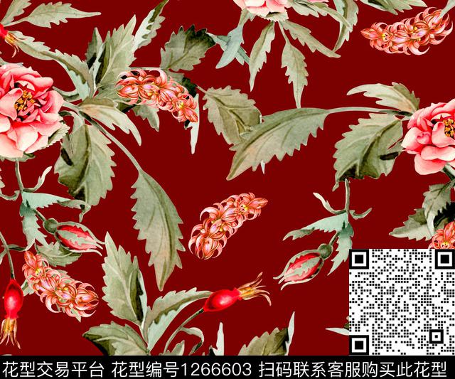 花卉绿色家纺传统印花华亿平台下载（图片编号: 1266603） - 瓦栏（Walan）