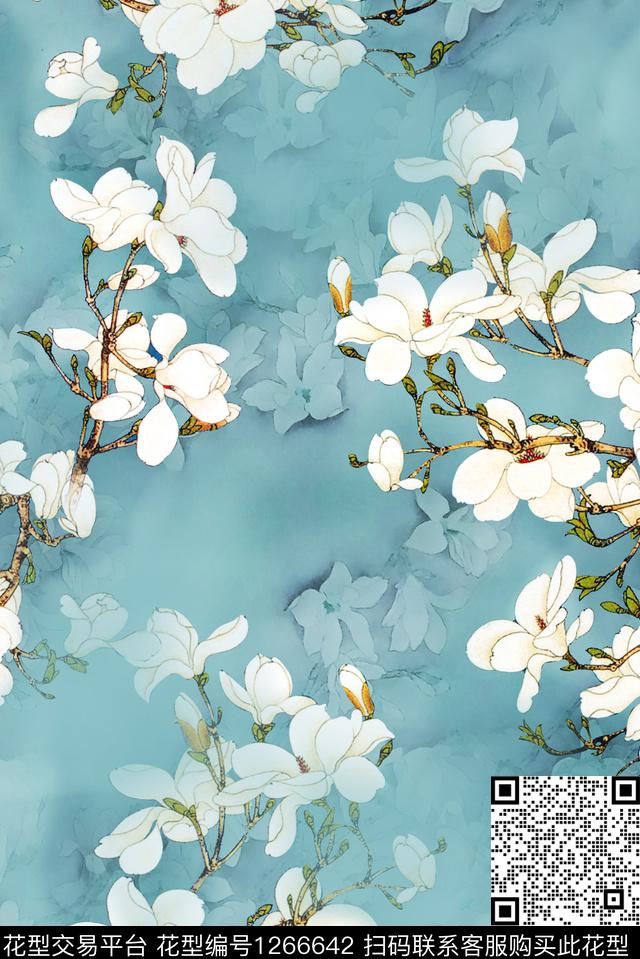 花卉真丝抽象数码印花华亿平台下载（图片编号: 1266642） - 瓦栏（Walan）