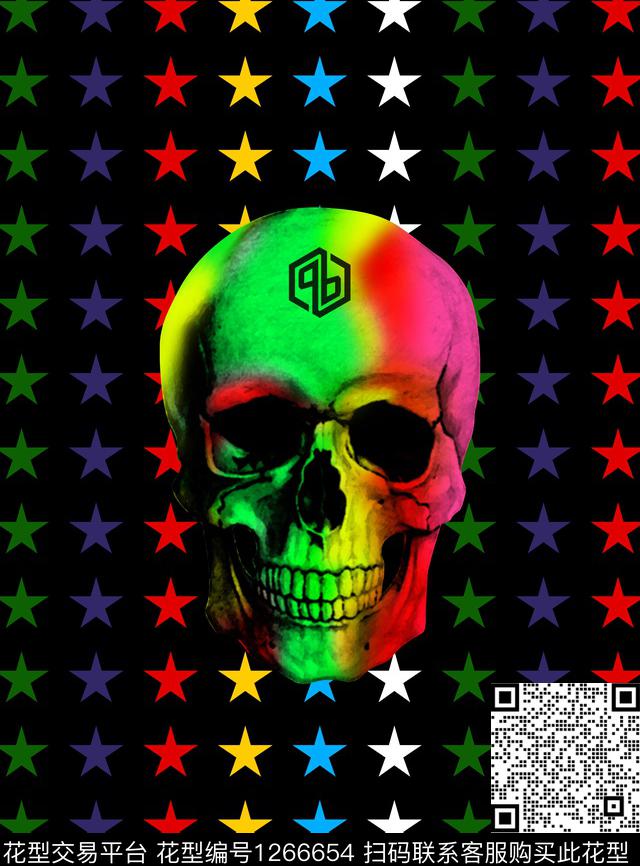 彩色五角星涂鸦骷髅头线条数码印花华亿平台下载（图片编号: 1266654） - 瓦栏（Walan）