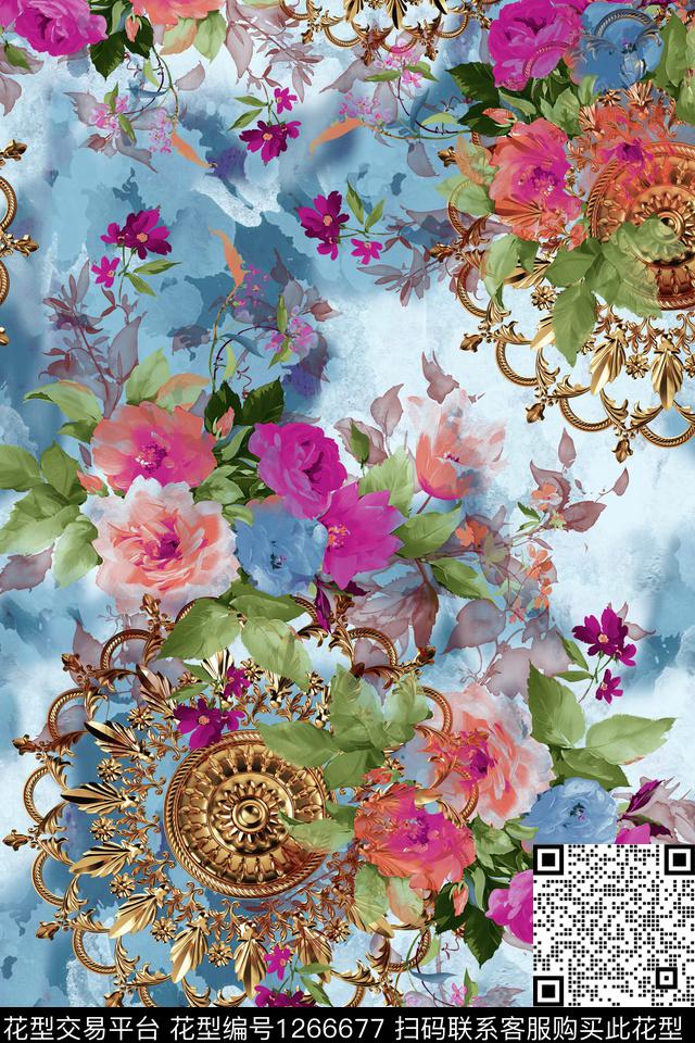 大牌风复古花卉数码印花华亿平台下载（图片编号: 1266677） - 瓦栏（Walan）