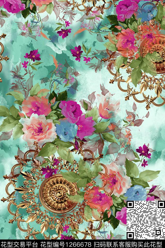大牌风复古花卉数码印花华亿平台下载（图片编号: 1266678） - 瓦栏（Walan）