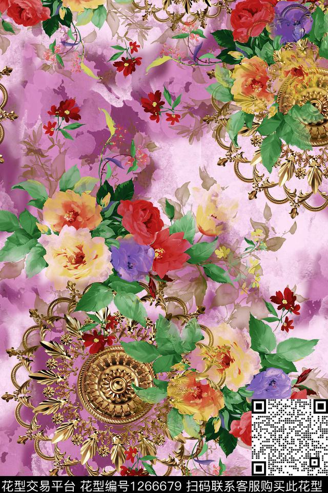 大牌风复古花卉数码印花华亿平台下载（图片编号: 1266679） - 瓦栏（Walan）