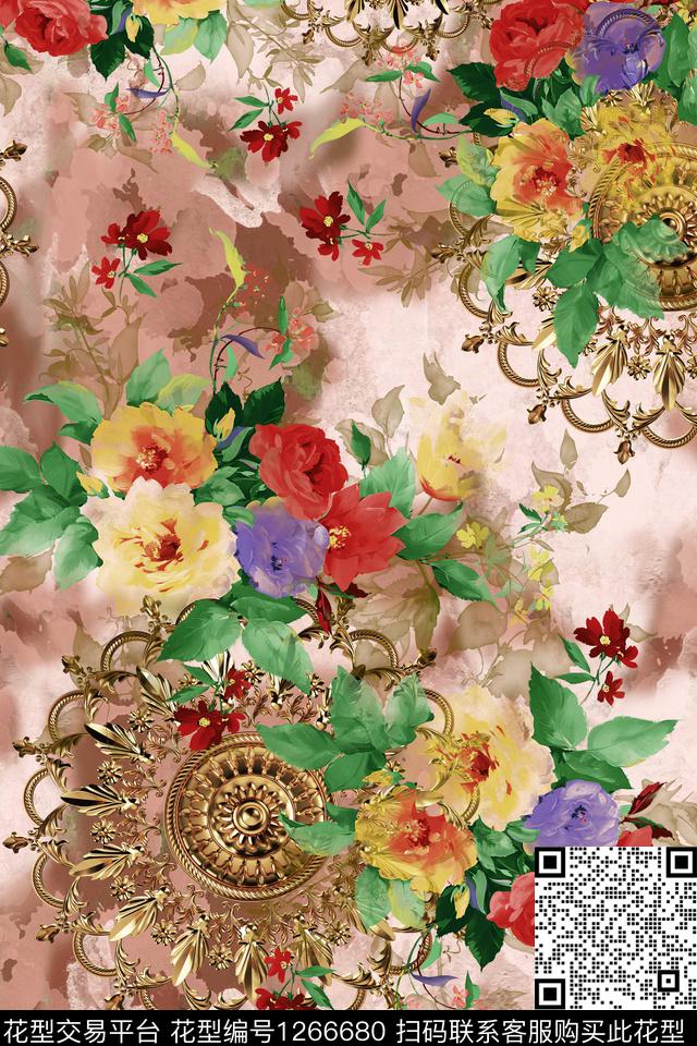 大牌风复古花卉数码印花华亿平台下载（图片编号: 1266680） - 瓦栏（Walan）