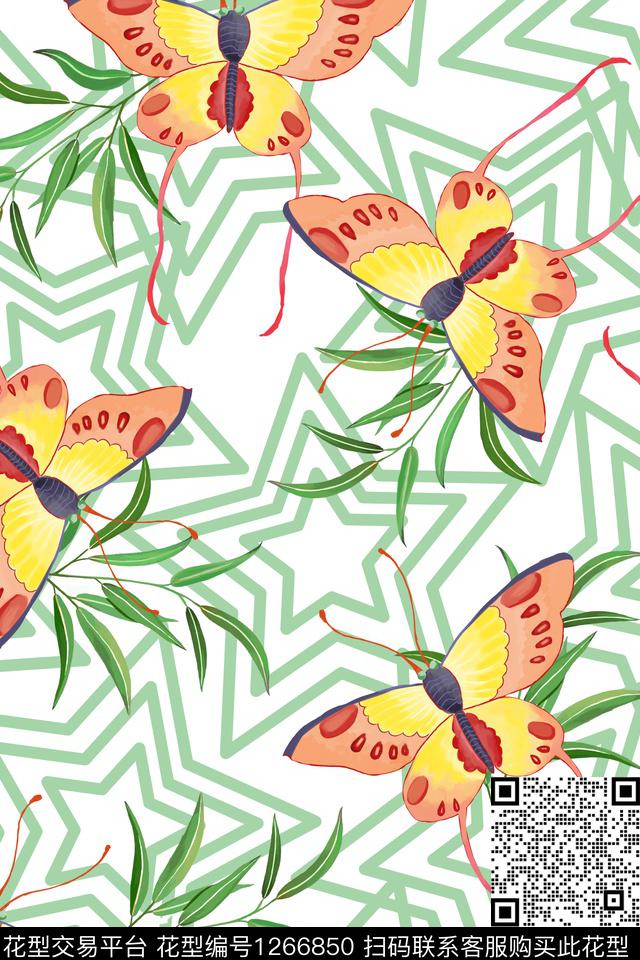 绿植树叶大牌风几何传统印花华亿平台下载（图片编号: 1266850） - 瓦栏（Walan）