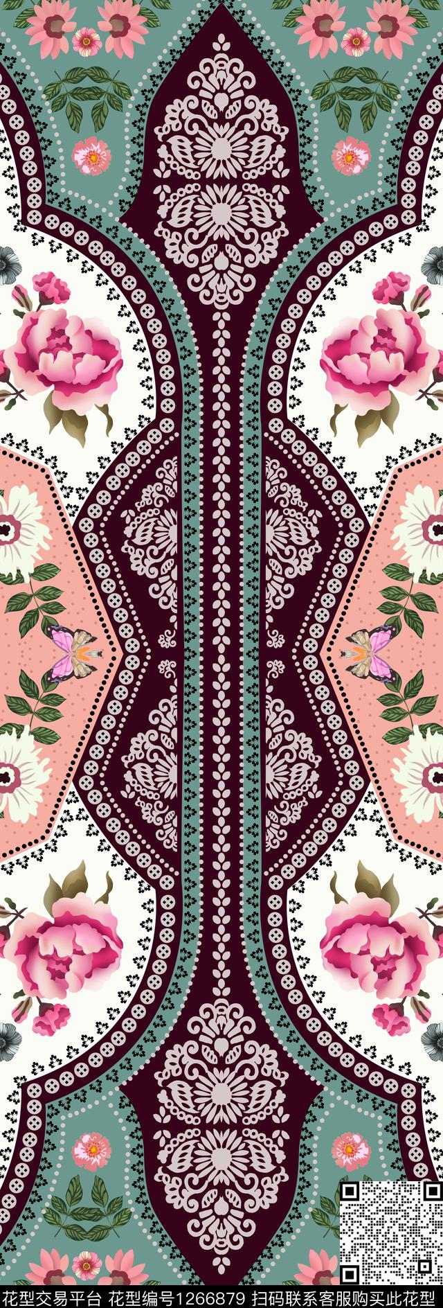 绿植树叶大牌风几何数码印花华亿平台下载（图片编号: 1266879） - 瓦栏（Walan）