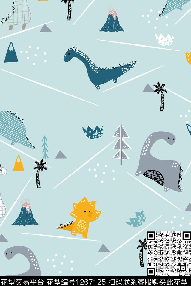 小恐龙。可爱卡通时尚简约传统印花华亿平台下载（图片编号: 1267125） - 瓦栏（Walan）