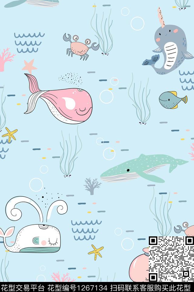 海洋蓝色鲸鱼传统印花华亿平台下载（图片编号: 1267134） - 瓦栏（Walan）