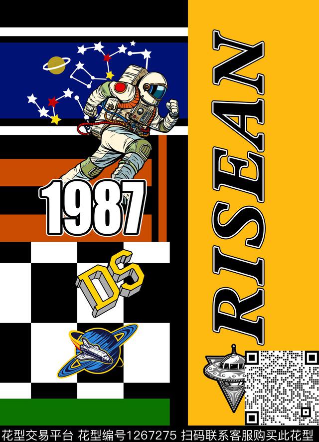 时尚色块排列立体字母星空飞船飞碟宇航员数码印花华亿平台下载（图片编号: 1267275） - 瓦栏（Walan）