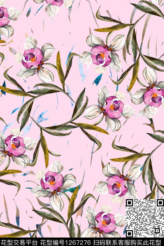 绿植树叶大牌风花卉数码印花华亿平台下载（图片编号: 1267276） - 瓦栏（Walan）