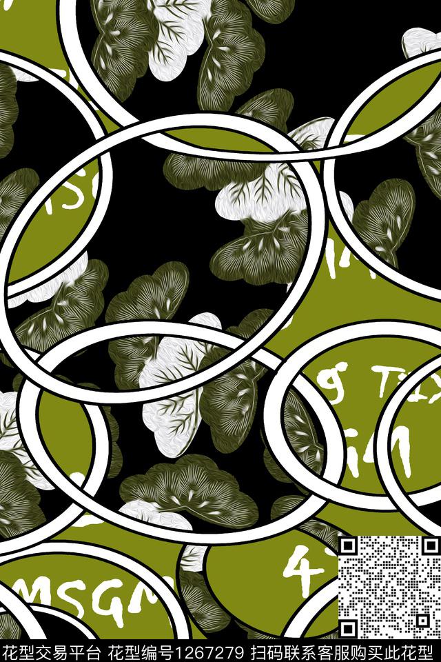 绿植树叶大牌风几何数码印花华亿平台下载（图片编号: 1267279） - 瓦栏（Walan）