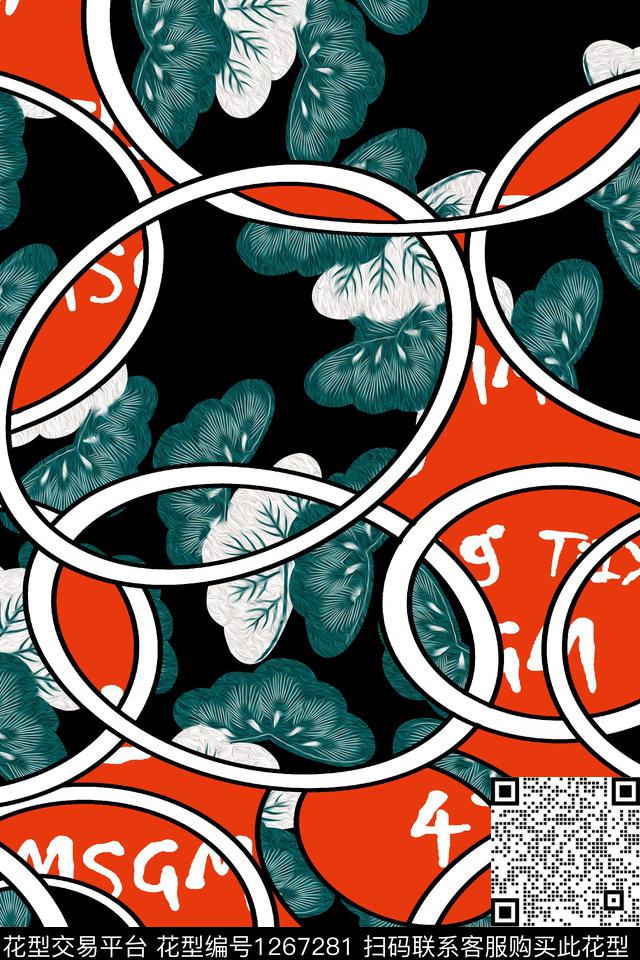 绿植树叶大牌风几何数码印花华亿平台下载（图片编号: 1267281） - 瓦栏（Walan）