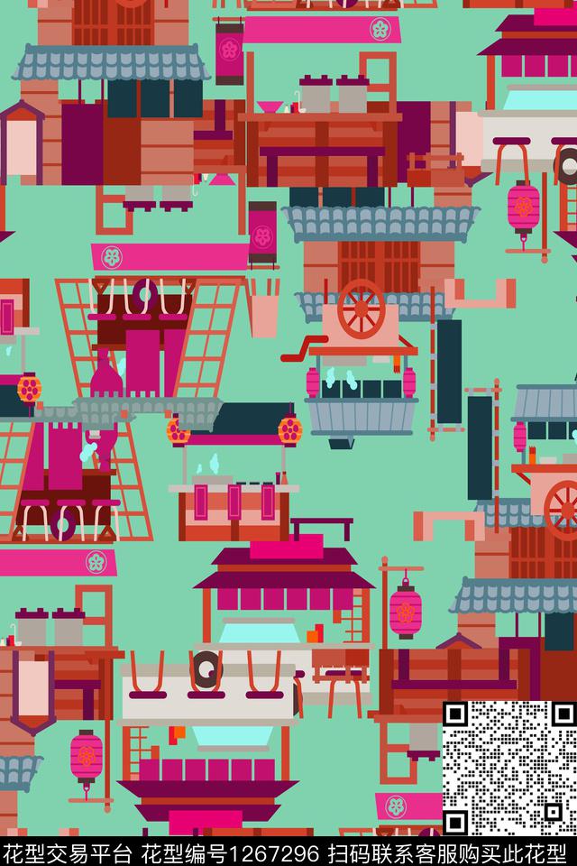 几何建筑抽象传统印花华亿平台下载（图片编号: 1267296） - 瓦栏（Walan）