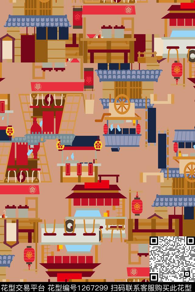 几何建筑传统印花华亿平台下载（图片编号: 1267299） - 瓦栏（Walan）