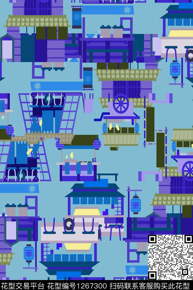 几何建筑抽象传统印花华亿平台下载（图片编号: 1267300） - 瓦栏（Walan）