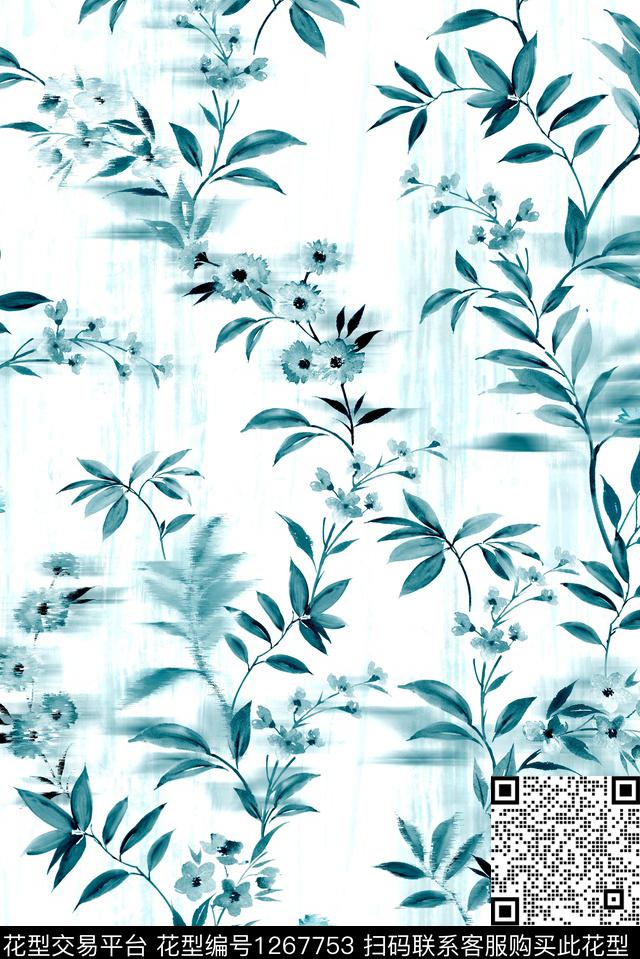 绿植树叶小碎花花卉数码印花华亿平台下载（图片编号: 1267753） - 瓦栏（Walan）