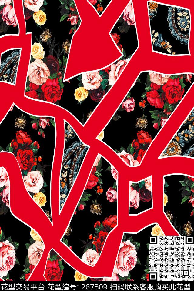 复古男装几何数码印花华亿平台下载（图片编号: 1267809） - 瓦栏（Walan）