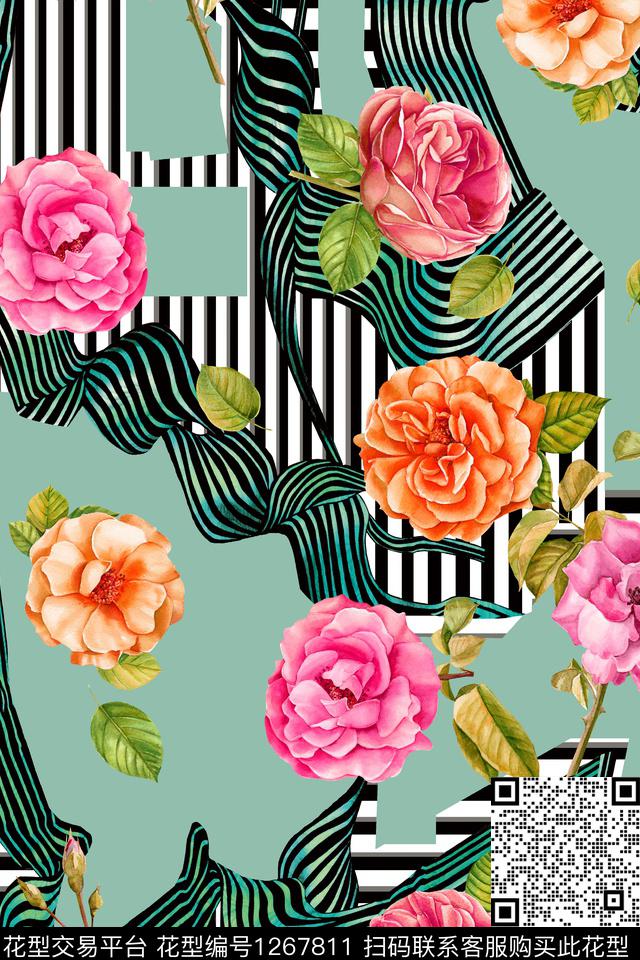 大牌风花卉大花数码印花华亿平台下载（图片编号: 1267811） - 瓦栏（Walan）