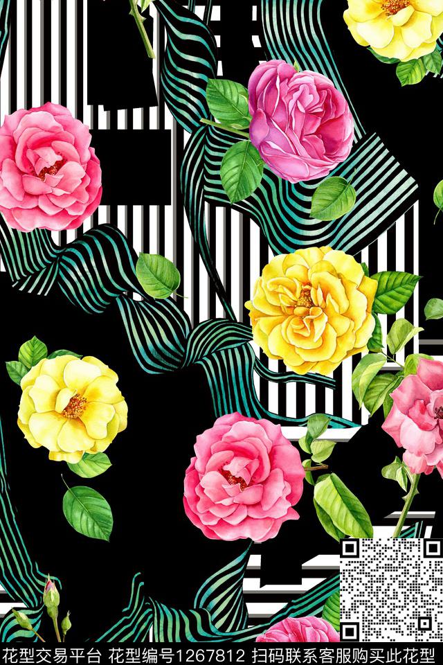 大牌风花卉大花数码印花华亿平台下载（图片编号: 1267812） - 瓦栏（Walan）