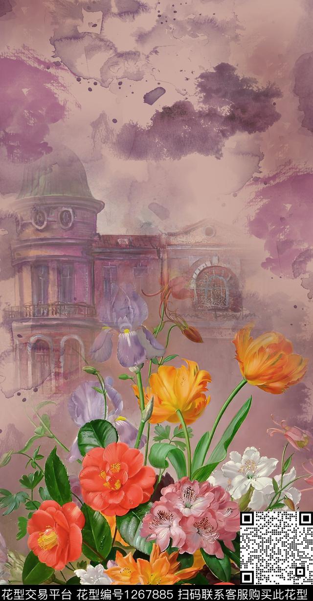 复古连衣裙花卉数码印花华亿平台下载（图片编号: 1267885） - 瓦栏（Walan）