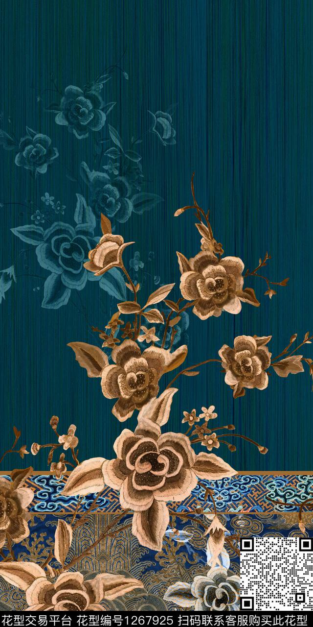 大牌风绣花华亿平台中国风定位花数码印花华亿平台下载（图片编号: 1267925） - 瓦栏（Walan）