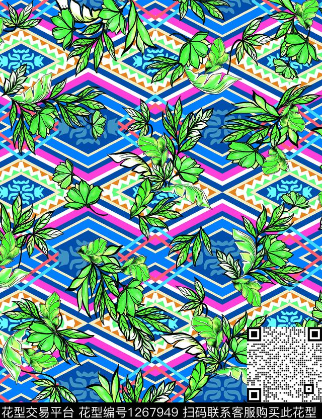 花卉格子几几何数码印花华亿平台下载（图片编号: 1267949） - 瓦栏（Walan）