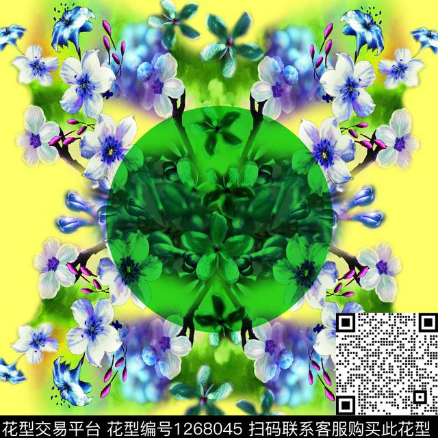 彩底花卉清爽小方巾数码印花华亿平台下载（图片编号: 1268045） - 瓦栏（Walan）