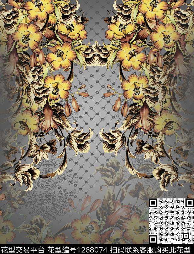 定位花连衣裙花卉数码印花华亿平台下载（图片编号: 1268074） - 瓦栏（Walan）