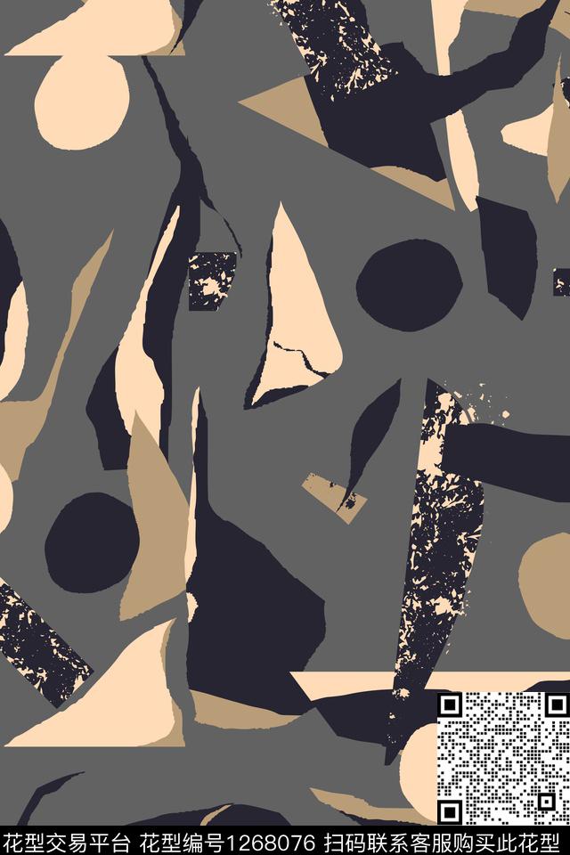 几何抽象男装手绘数码印花华亿平台下载（图片编号: 1268076） - 瓦栏（Walan）