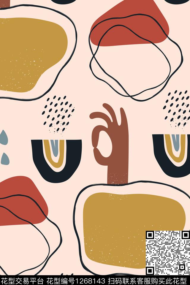 涂鸦抽象手绘传统印花华亿平台下载（图片编号: 1268143） - 瓦栏（Walan）