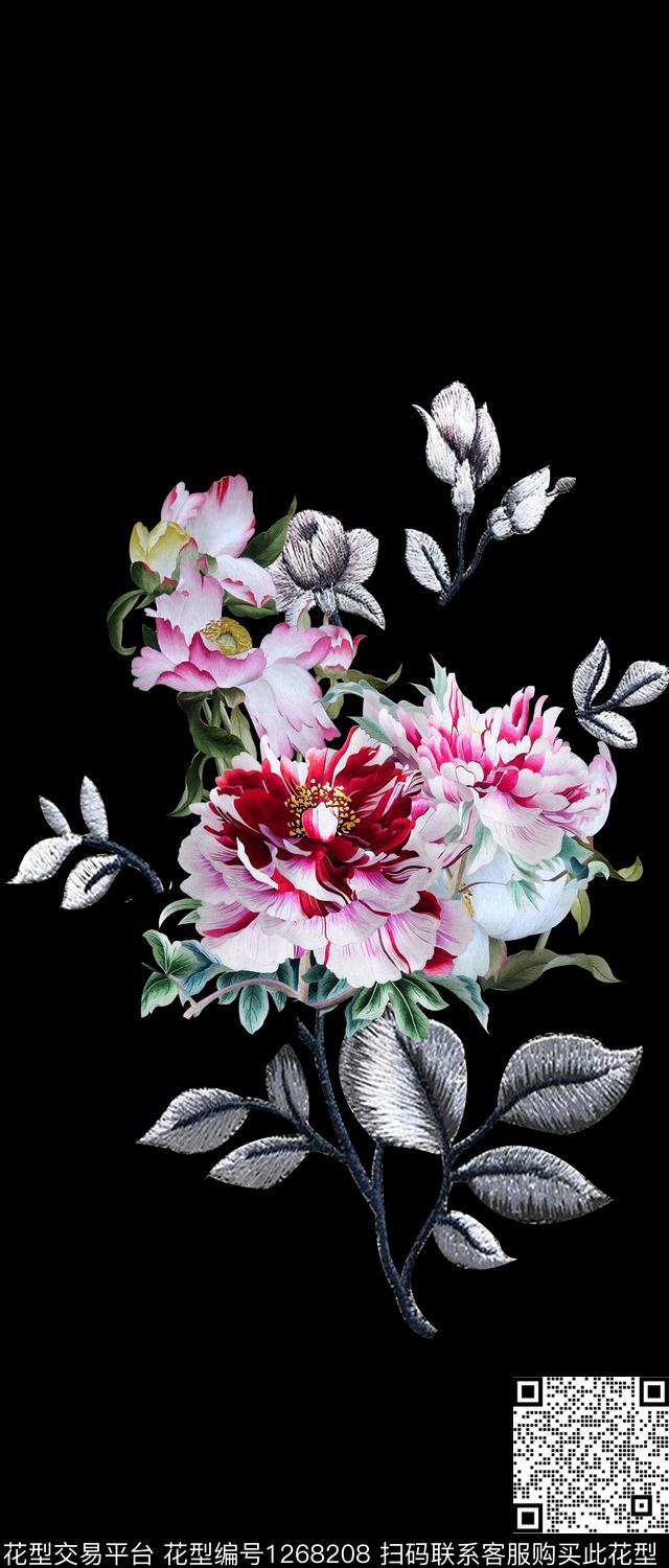 牡丹绣花华亿平台中国风数码印花华亿平台下载（图片编号: 1268208） - 瓦栏（Walan）