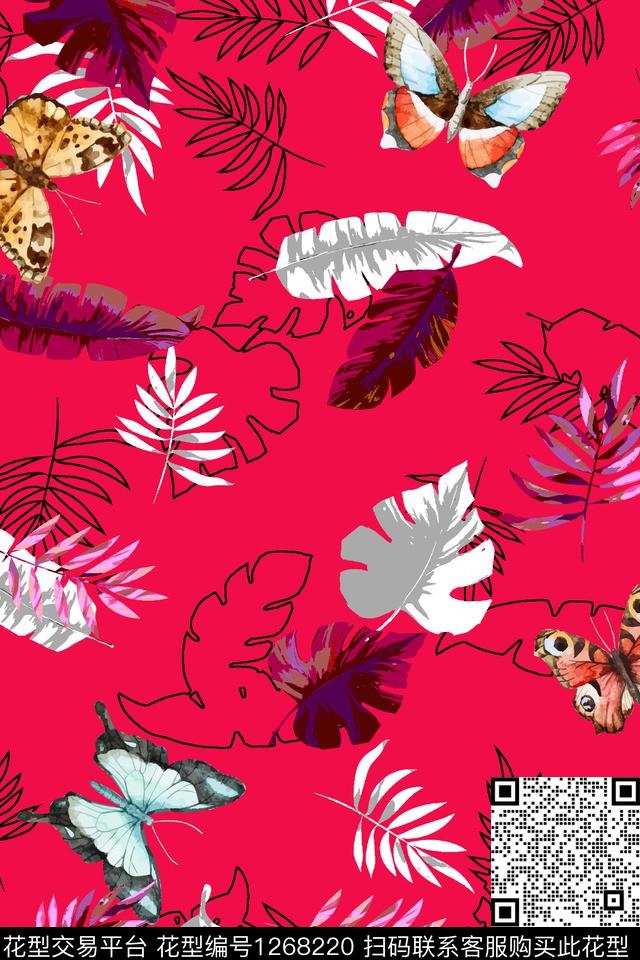 复古女装绿植树叶数码印花华亿平台下载（图片编号: 1268220） - 瓦栏（Walan）